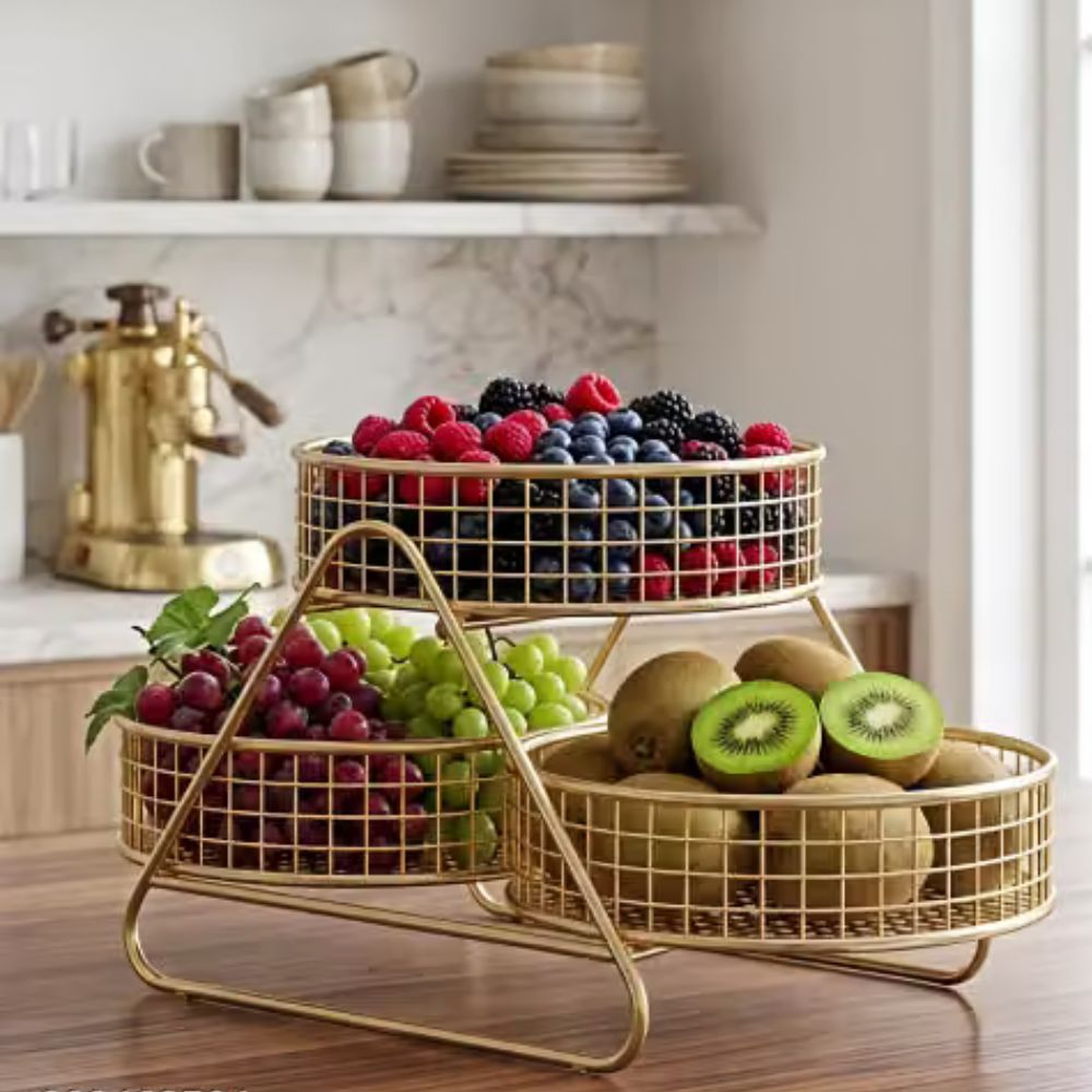 Luxury 3-Tier Gold Metal Fruit & Vegetable Basket |