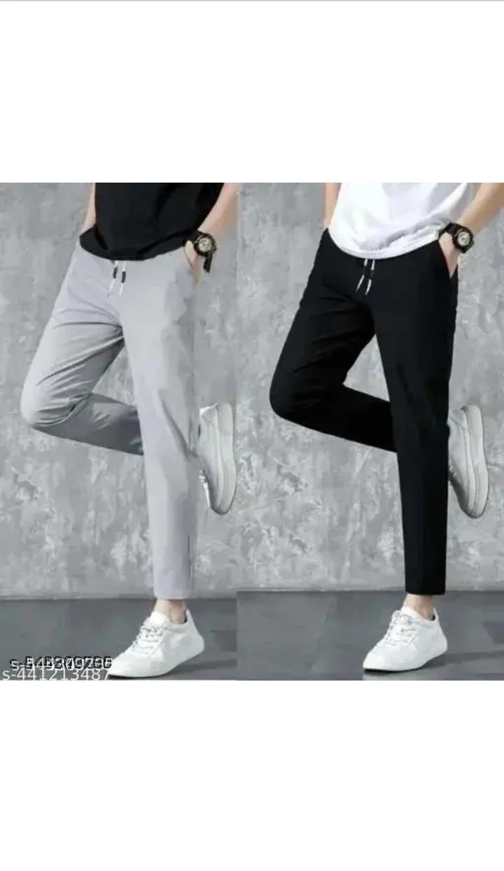 🔥 Buy 1 Get 1 Free • Premium Men’s High-Stretch Skinny Lycra Track Pants (Black & Grey)