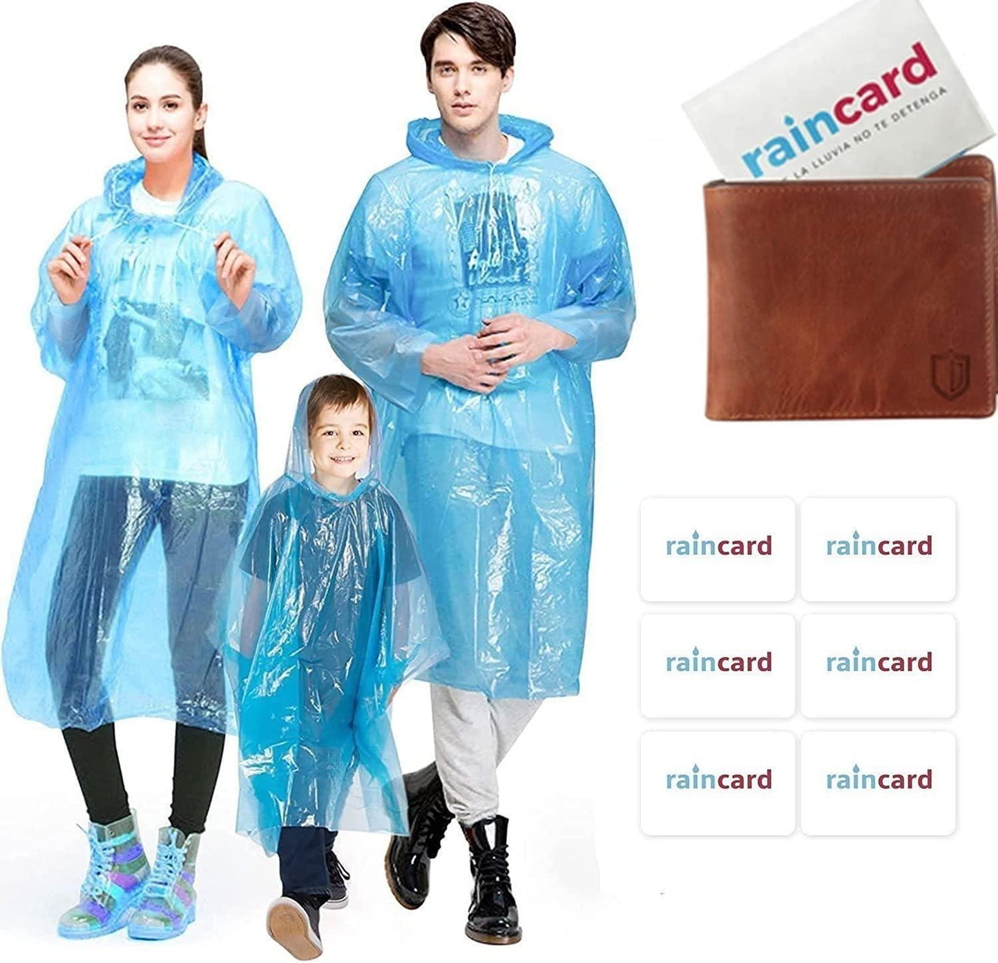 Fully Reusable Wallet Rain Card Rain Coat for Adults (Set of 10) Multicolour