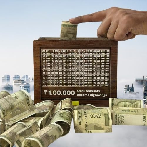 Wooden Money Savings Box, Coin Bank with Savings Tracker, Dark Brown