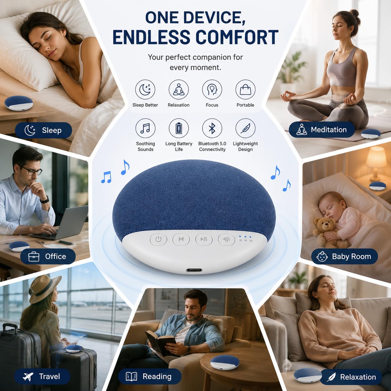 Bluetooth Pillow Speaker for Sleeping,Ultra-Thin Under Pillow Speaker with White,Pink Noise