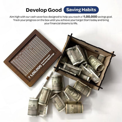 Wooden Money Savings Box, Coin Bank with Savings Tracker, Dark Brown