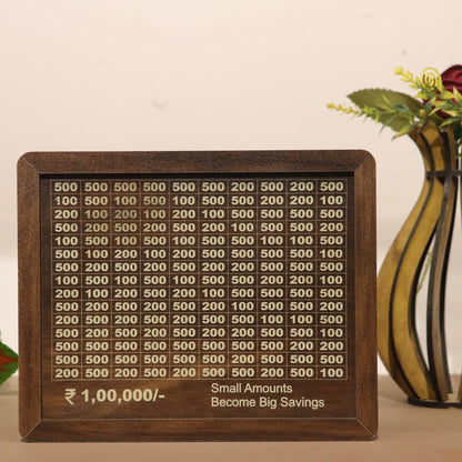 Wooden Money Savings Box, Coin Bank with Savings Tracker, Dark Brown