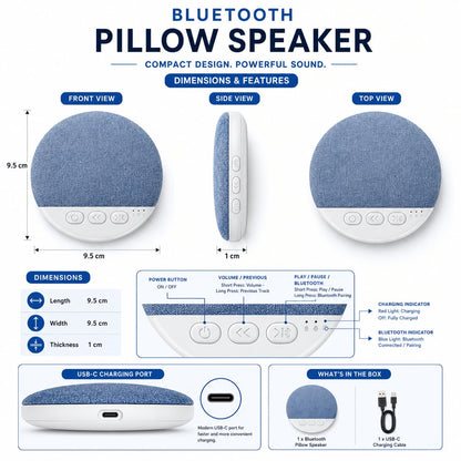 Bluetooth Pillow Speaker for Sleeping,Ultra-Thin Under Pillow Speaker with White,Pink Noise