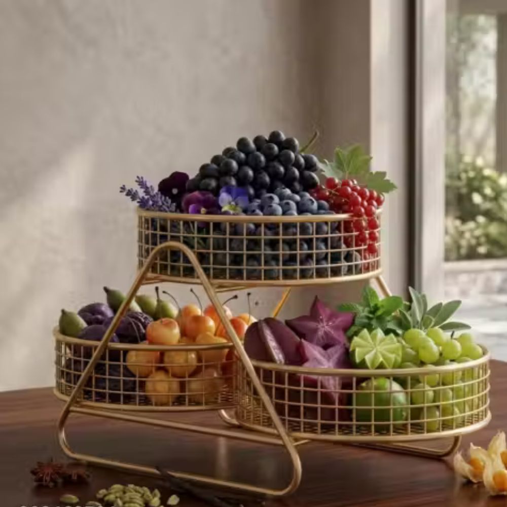 Luxury 3-Tier Gold Metal Fruit & Vegetable Basket |