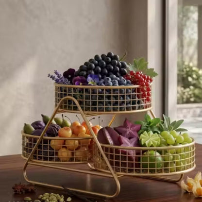 Luxury 3-Tier Gold Metal Fruit & Vegetable Basket |