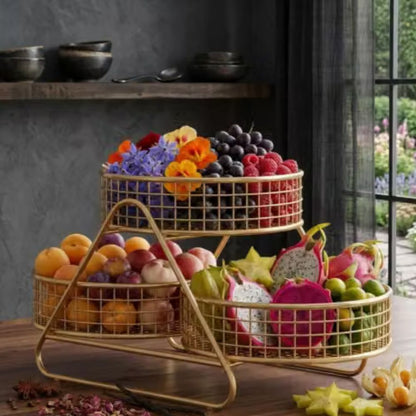 Luxury 3-Tier Gold Metal Fruit & Vegetable Basket |